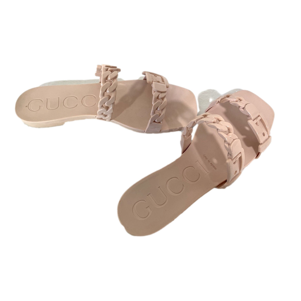Gucci Teena Chain Link Rubber Slides Blush Pink Flat Sandals Women's Sz 38 US 8